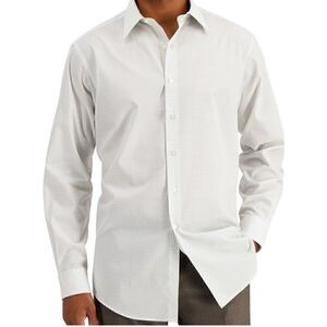 Club Room Men's Gray Regular Fit Check Dress Shirt, size L 16 - 16 1/2